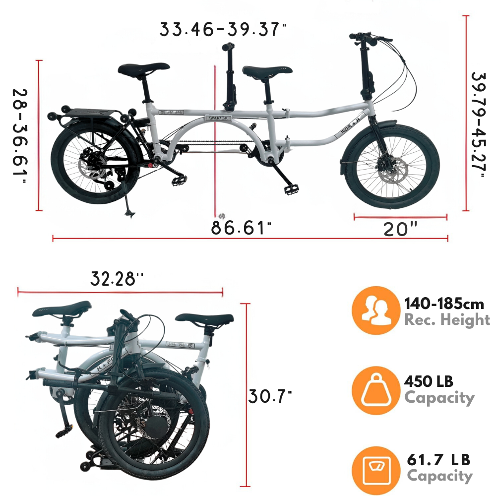 ACTAMID 20Inch Triple-Fold Brompton Style Tandem Bicycle Folding 7-Speed Tandem Bike