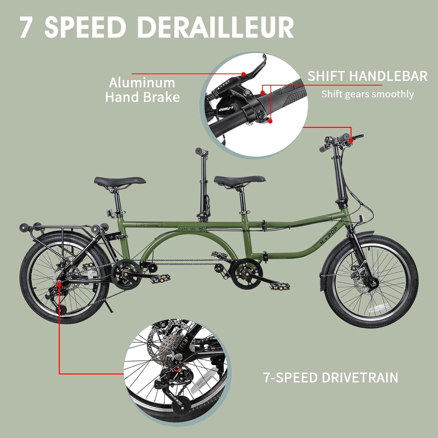 ACTAMID 20Inch Folding Tandem Bike 7 Speeds City Travel Tandem Bicycles Brompton Style