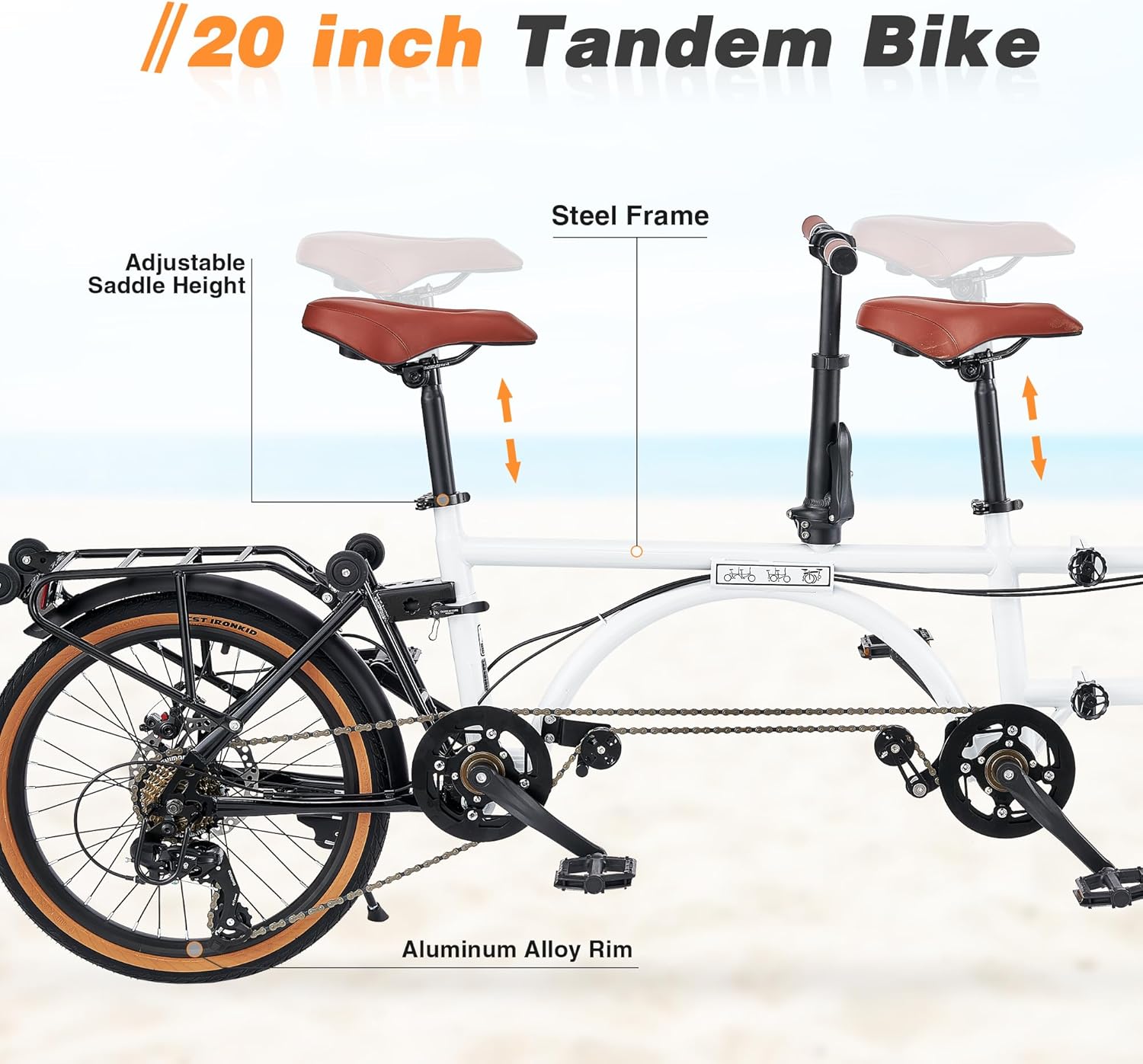ACTAMID 20Inch Folding Tandem Bike 7 Speeds City Travel Tandem Bicycles Brompton Style