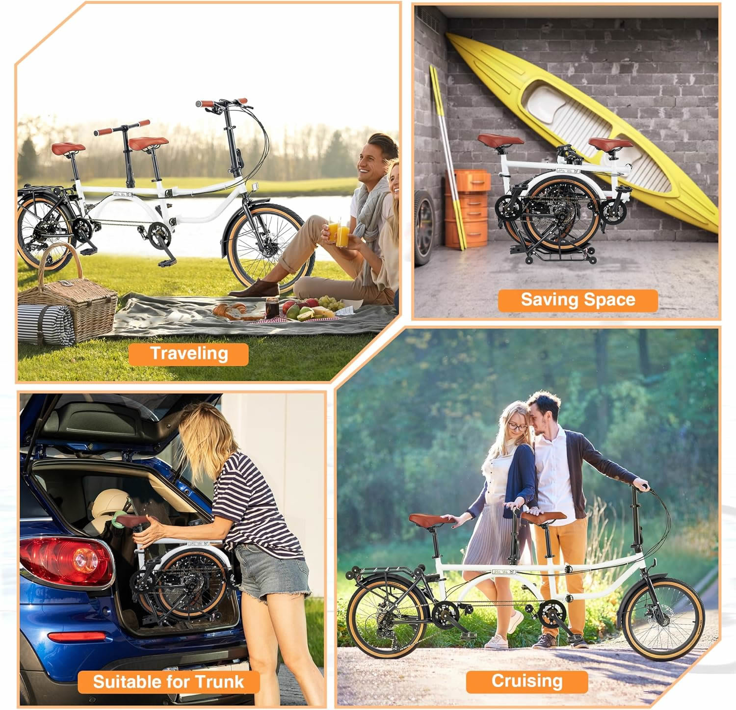 ACTAMID 20Inch Folding Tandem Bike 7 Speeds City Travel Tandem Bicycles Brompton Style