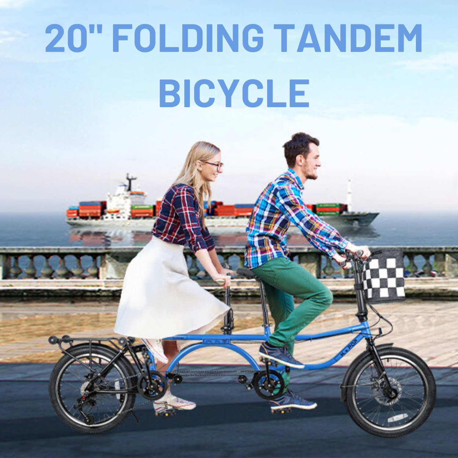 ACTAMID 20Inch Triple-Fold Brompton Style Tandem Bicycle Folding 7-Speed Tandem Bike