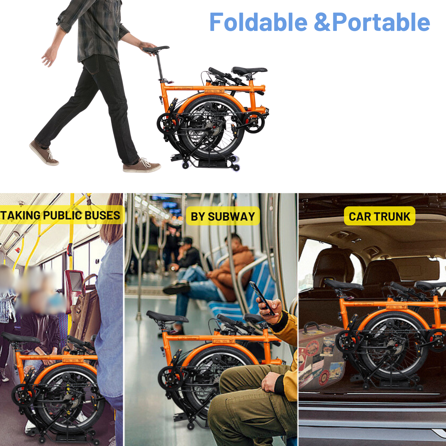 ACTAMID 20Inch Triple-Fold Brompton Style Tandem Bicycle Folding 7-Speed Tandem Bike