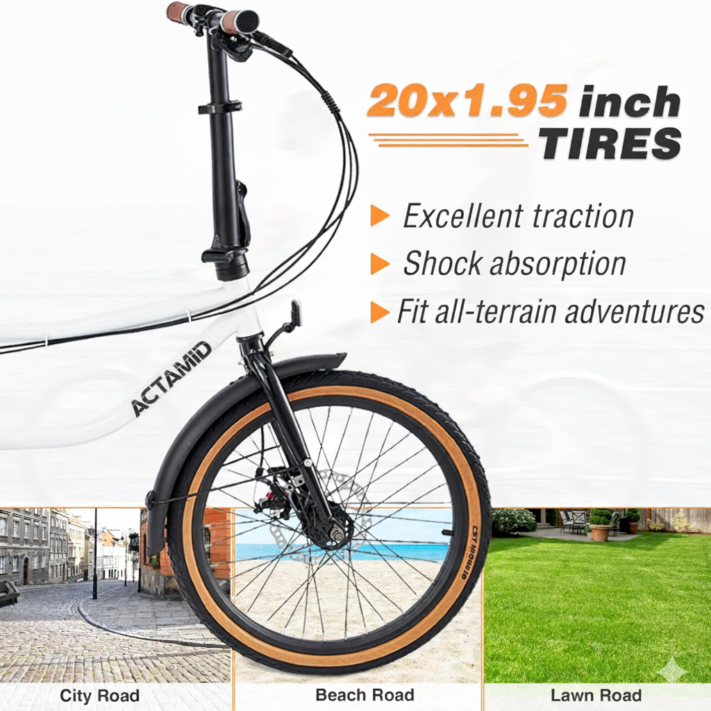 ACTAMID 20Inch Triple-Fold Brompton Style Tandem Bicycle Folding 7-Speed Tandem Bike