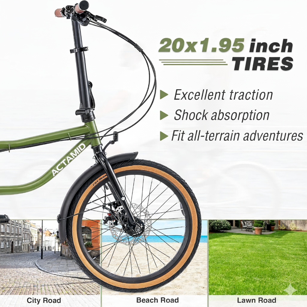 ACTAMID 20Inch Triple-Fold Brompton Style Tandem Bicycle Folding 7-Speed Tandem Bike