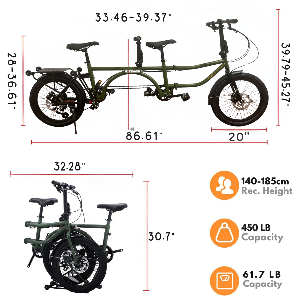 ACTAMID 20Inch Folding Tandem Bike 7 Speeds City Travel Tandem Bicycles Brompton Style