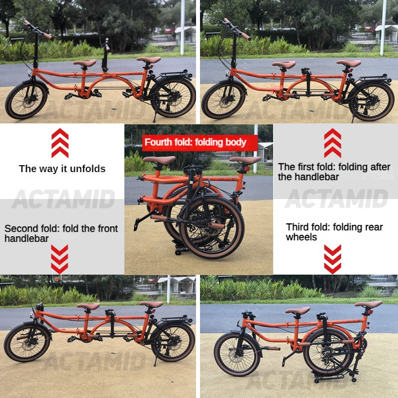 ACTAMID 20Inch Folding Tandem Bike 7 Speeds City Travel Tandem Bicycles Brompton Style