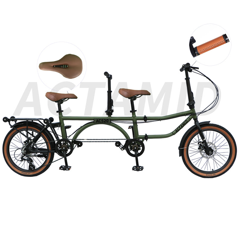 ACTAMID 20Inch Folding Tandem Bike 7 Speeds City Travel Tandem Bicycles Brompton Style