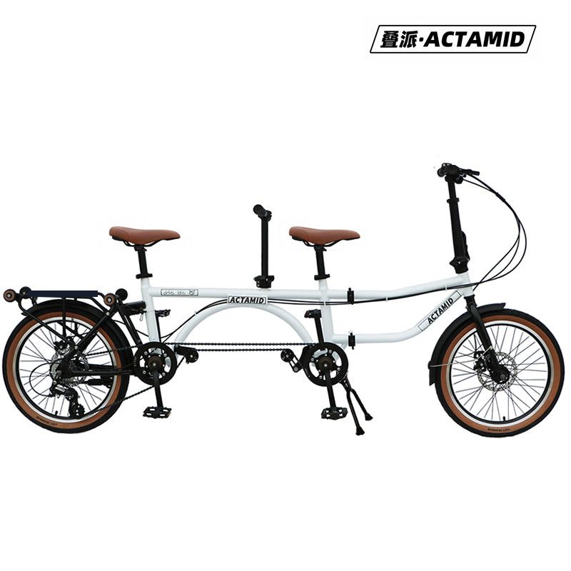 ACTAMID 20Inch Folding Tandem Bike 7 Speeds City Travel Tandem Bicycles Brompton Style
