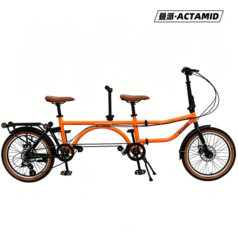 ACTAMID 20Inch Triple-Fold Brompton Style Tandem Bicycle Folding 7-Speed Tandem Bike