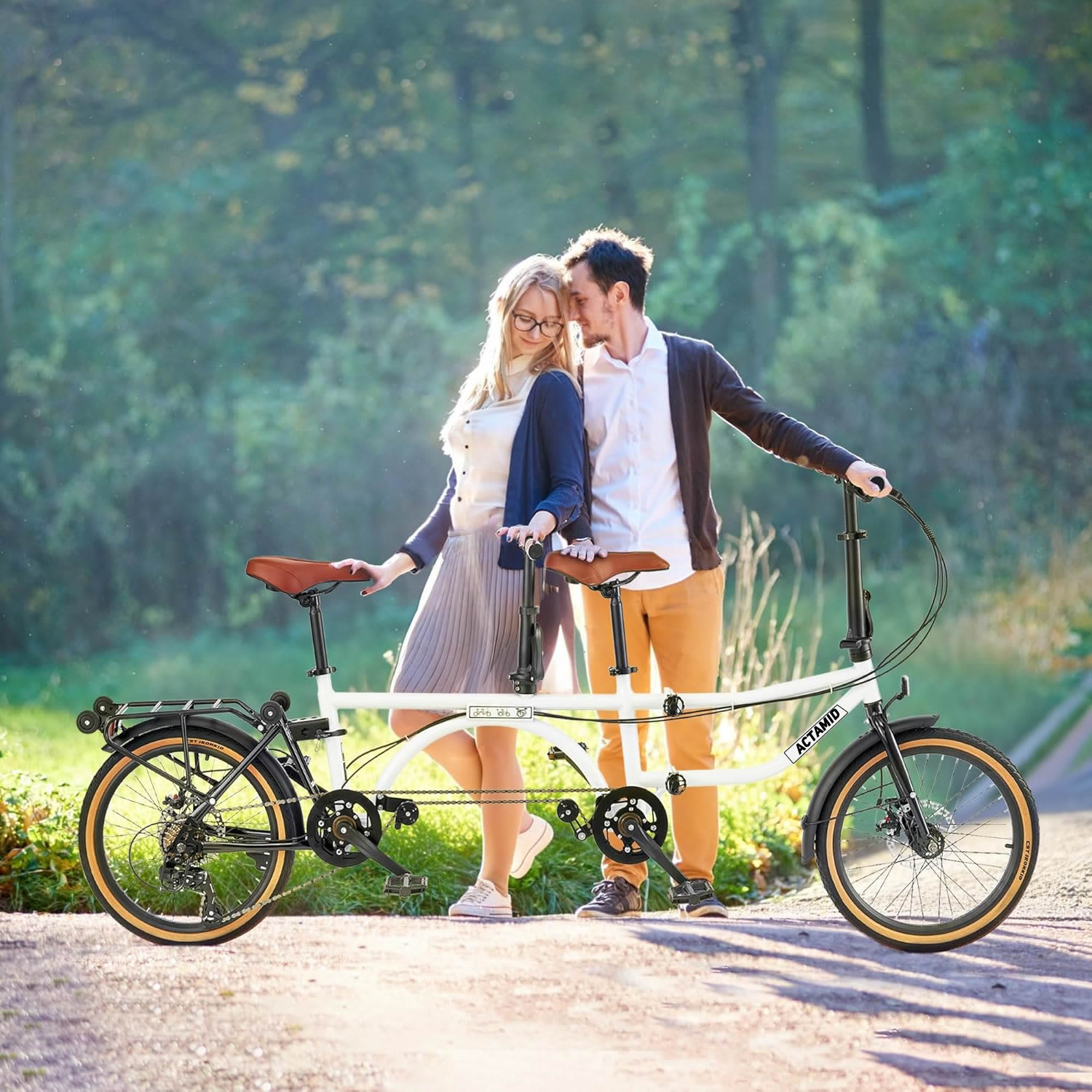 ACTAMID 20Inch Triple-Fold Brompton Style Tandem Bicycle Folding 7-Speed Tandem Bike