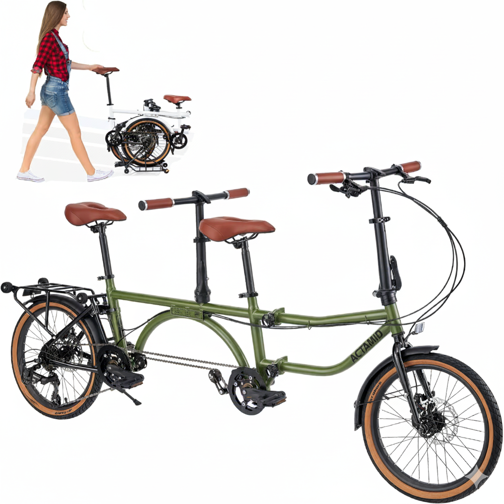 ACTAMID 20Inch Triple-Fold Brompton Style Tandem Bicycle Folding 7-Speed Tandem Bike