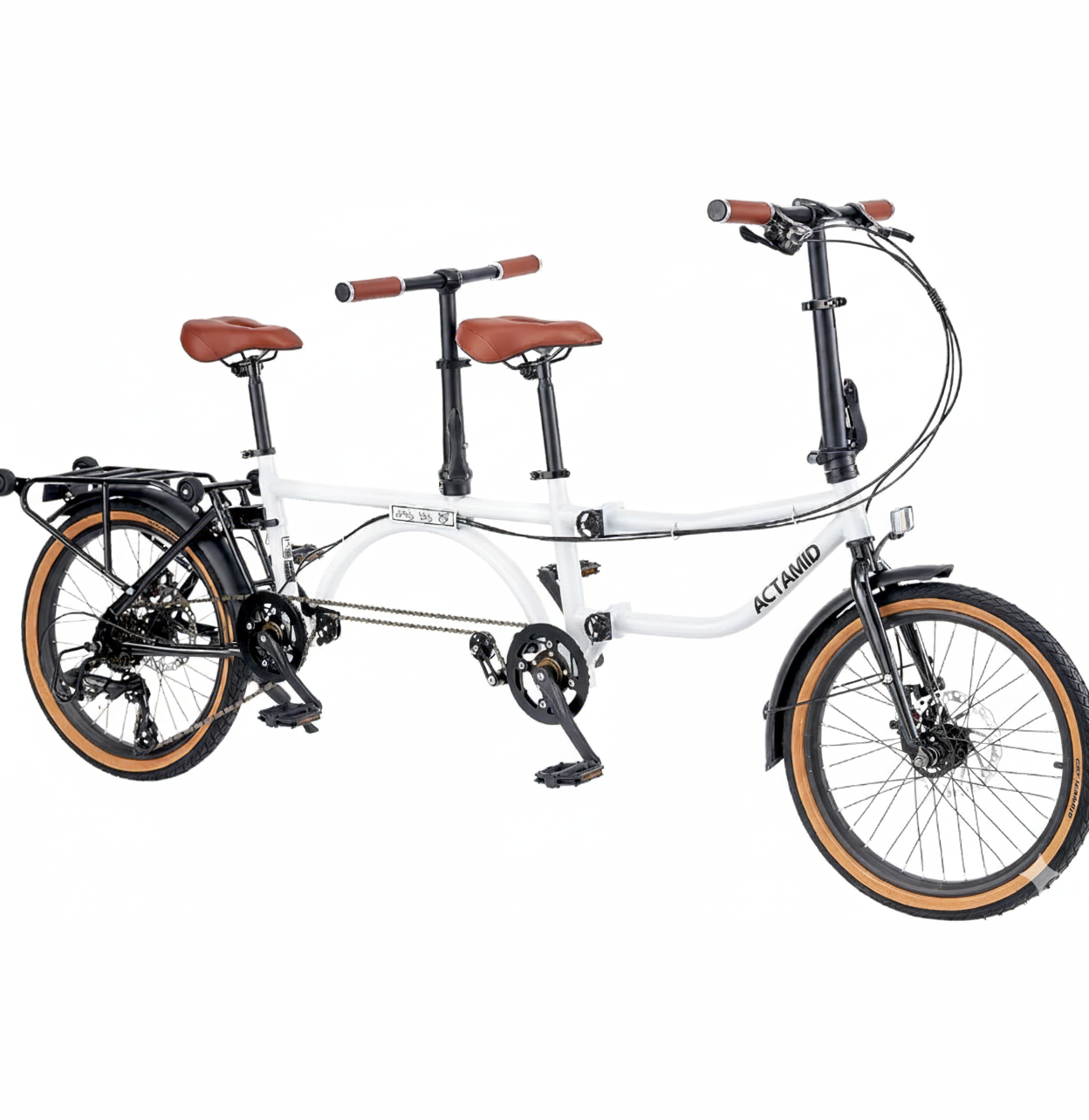 ACTAMID 20Inch Triple-Fold Brompton Style Tandem Bicycle Folding 7-Speed Tandem Bike