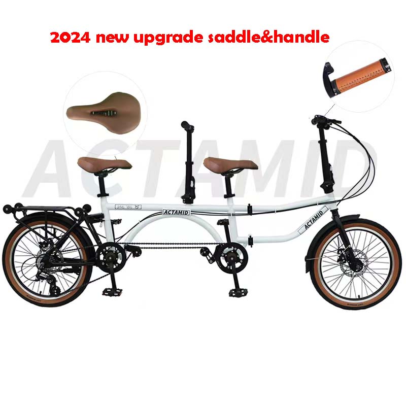 ACTAMID 20Inch Triple-Fold Brompton Style Tandem Bicycle Folding 7-Speed Tandem Bike